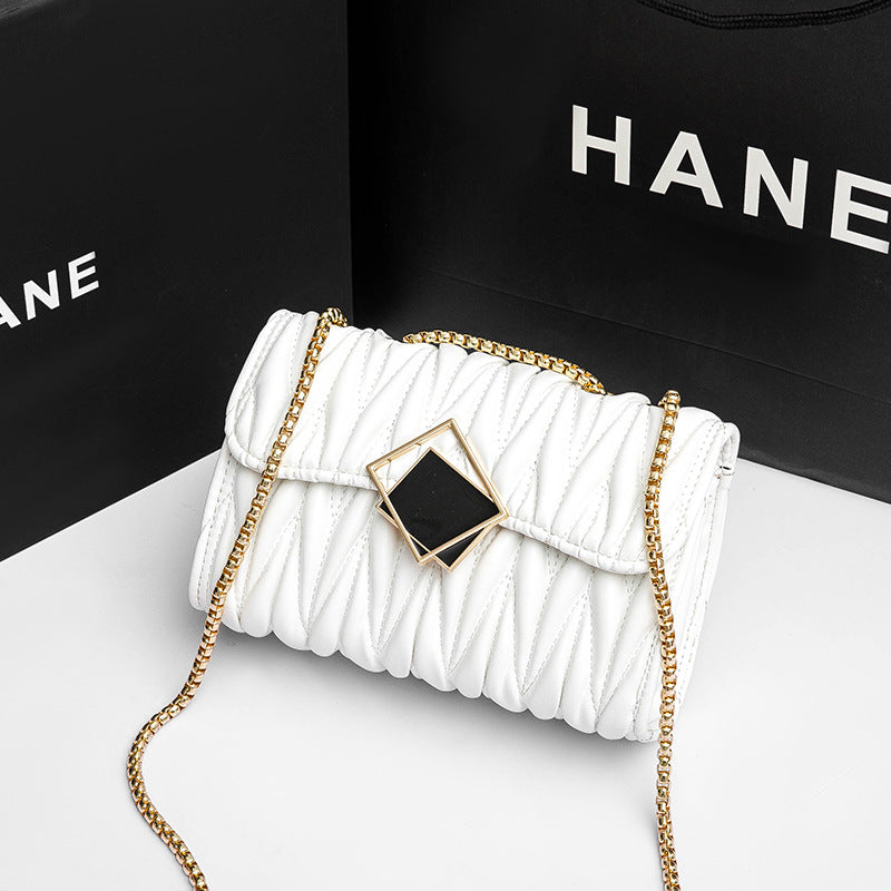 Pleated Chain Small Square Crossbody Shoulder Bag