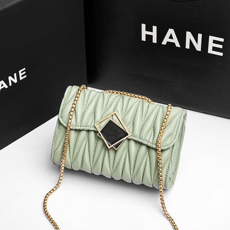 Green Pleated Chain Small Square Crossbody Shoulder Bag