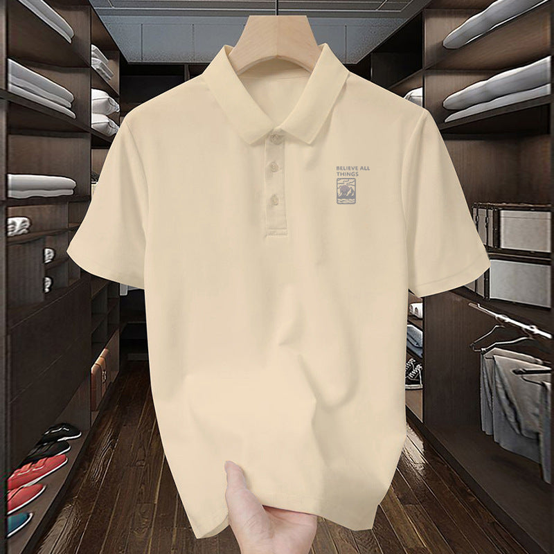 Men's 220g American Style Letter Print Short Sleeve Polo T-Shirt