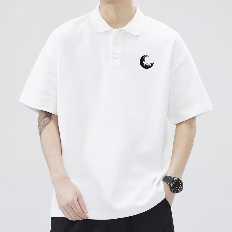 Men's White Collared Geometric Print Short Sleeve Polo T-Shirt