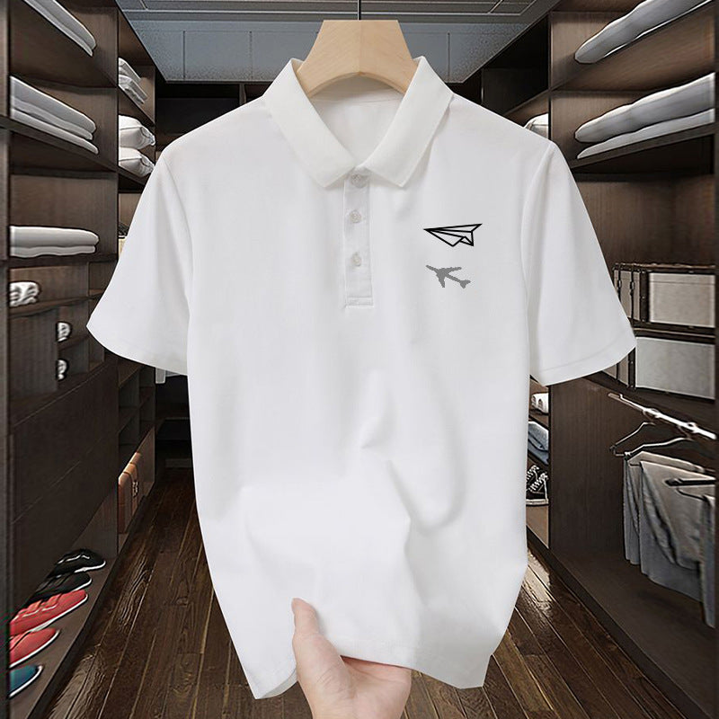 Men's American Style Airplane Print Short Sleeve Polo T-Shirt