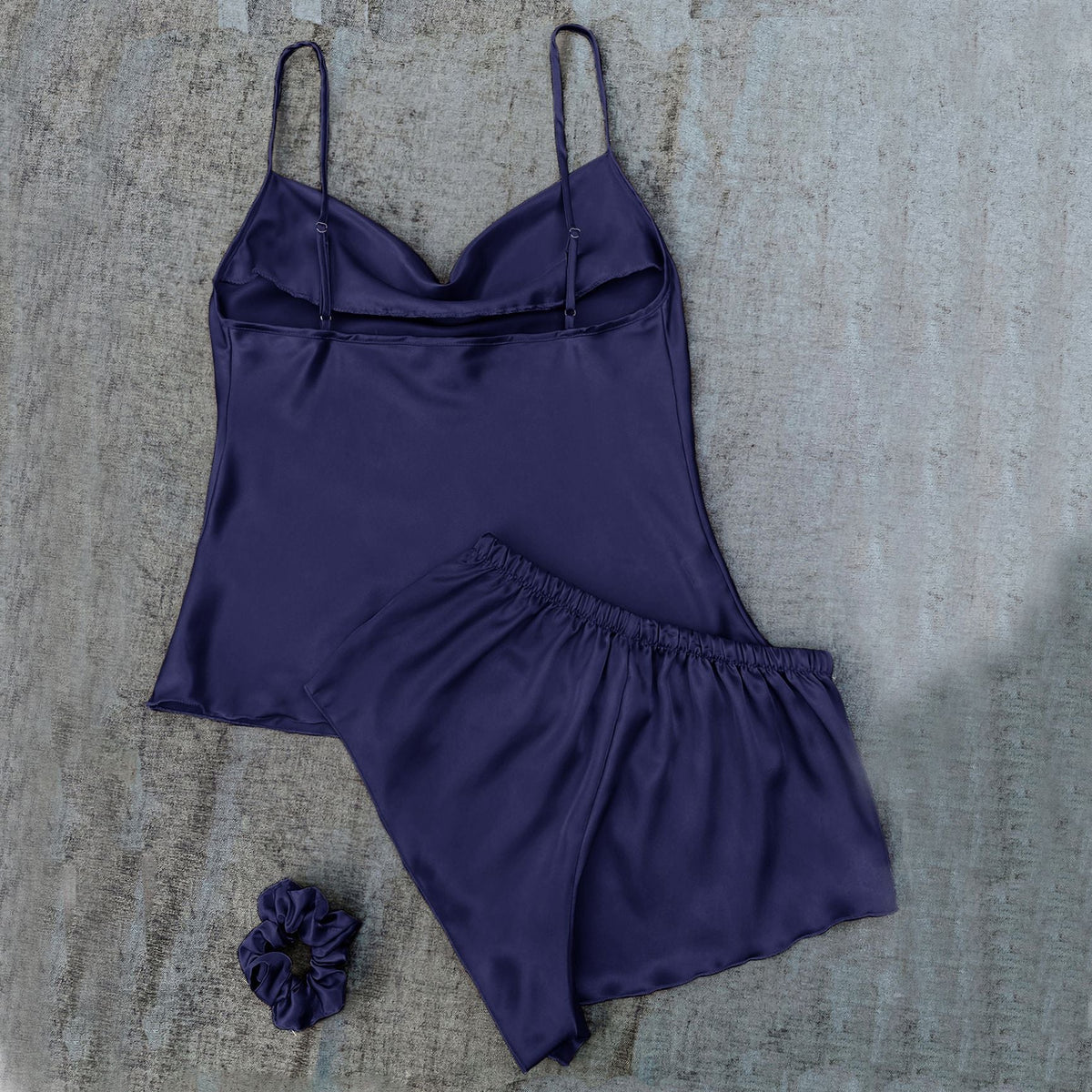 Black Hair Ring Ice Silk Suspender Shorts Pajama Two Piece Set