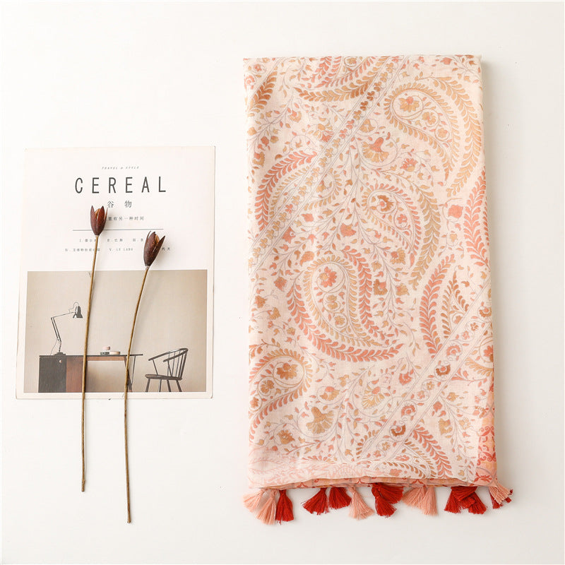 Women's Ethnic Style Cotton Linen Tassel Beach Shawl Scarf