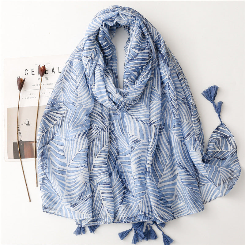 Women's Bohemian Banana Leaf Sunscreen Scarf Tassel Shawl