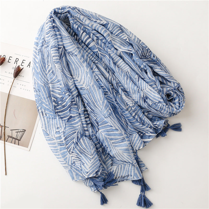 Women's Bohemian Banana Leaf Sunscreen Scarf Tassel Shawl