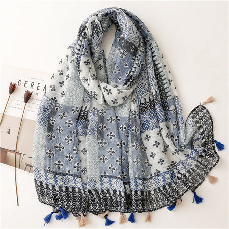 Women's Vintage Plaid Cotton Linen Scarf Shawl Couple Style Wrap