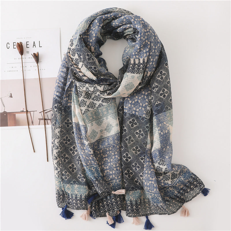 Women's Vintage Plaid Cotton Linen Scarf Shawl Couple Style Wrap