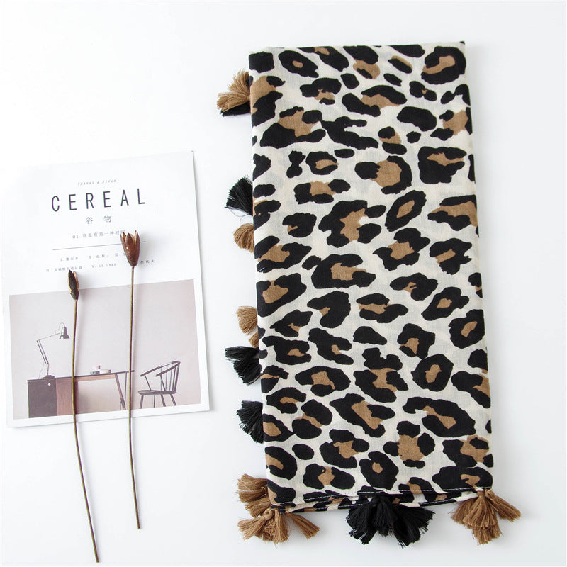 Women's Leopard Print Silk Feel Scarf Shawl Classic Fashion Wrap