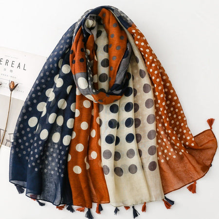Women's French Retro Polka Dot Color Block Tassel Scarf Shawl