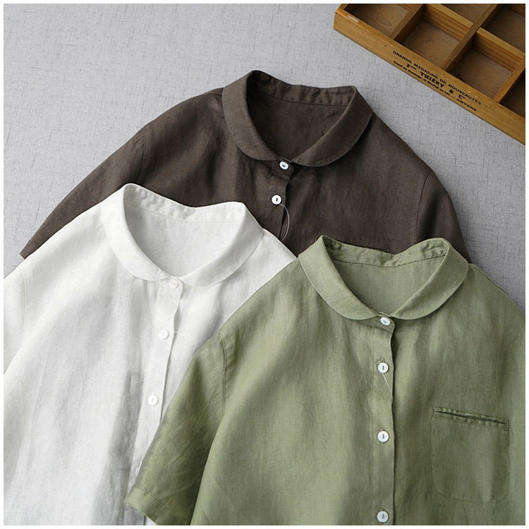 Women's Retro Hong Kong Style Cotton Linen Loose Lapel Short