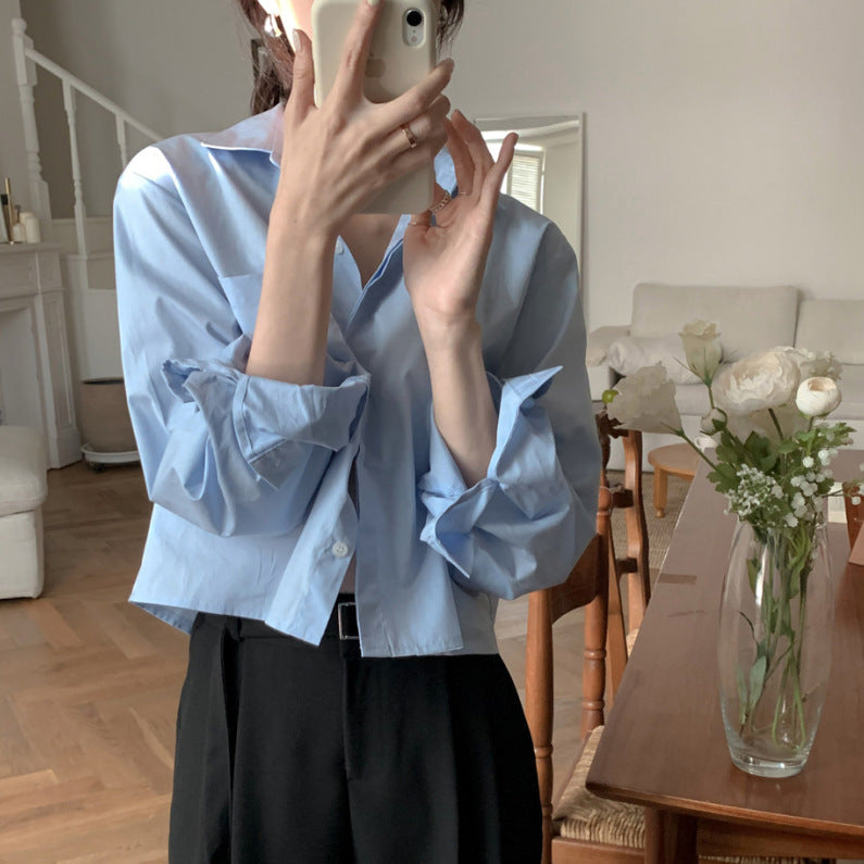 Women's Korean Style Loose Fit Solid Color Long Sleeve Shirt