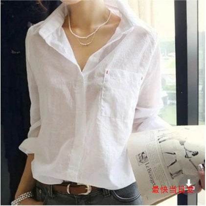 White Slim Fit White Long Sleeve Lapel Casual Shirt Top