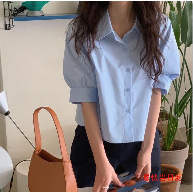 Light Green Loose Back Pleated Casual Lapel Short Sleeve Shirt