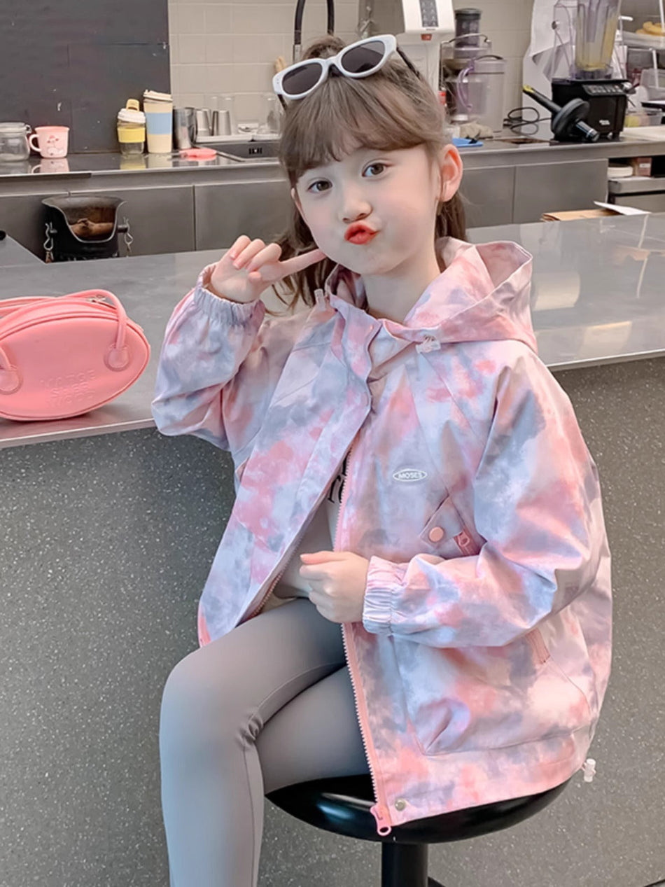 Girls Hooded Windbreaker Jacket Korean Style Autumn Coat