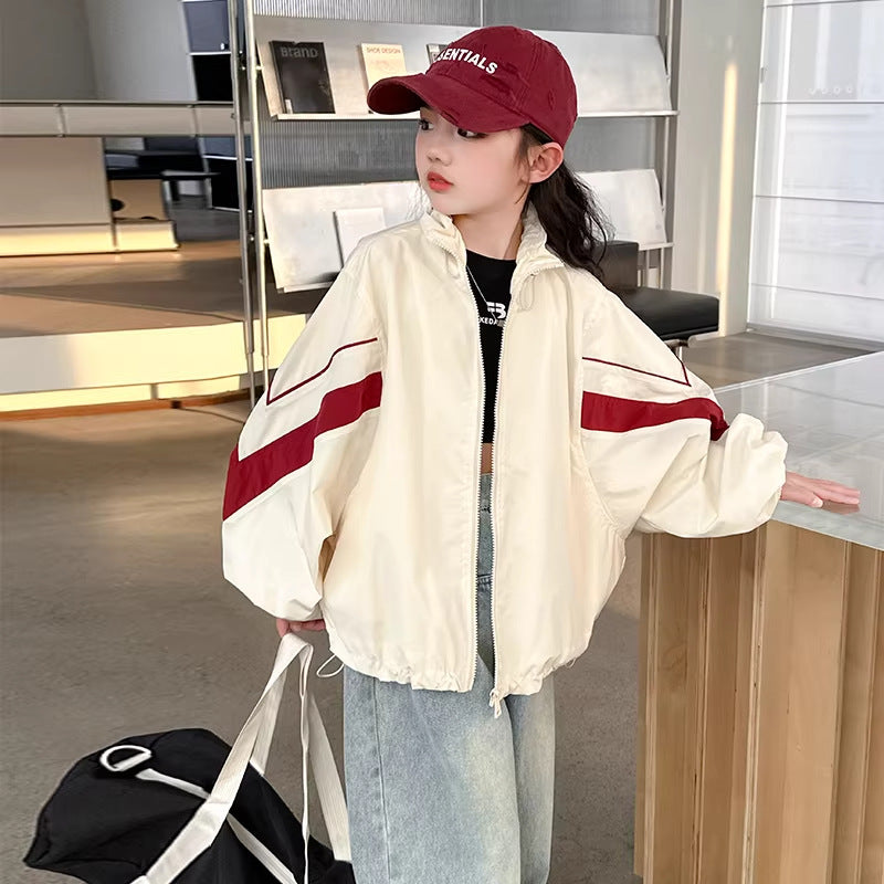 Girls Hooded Spring Windbreaker Jacket Casual Zip-Up Coat