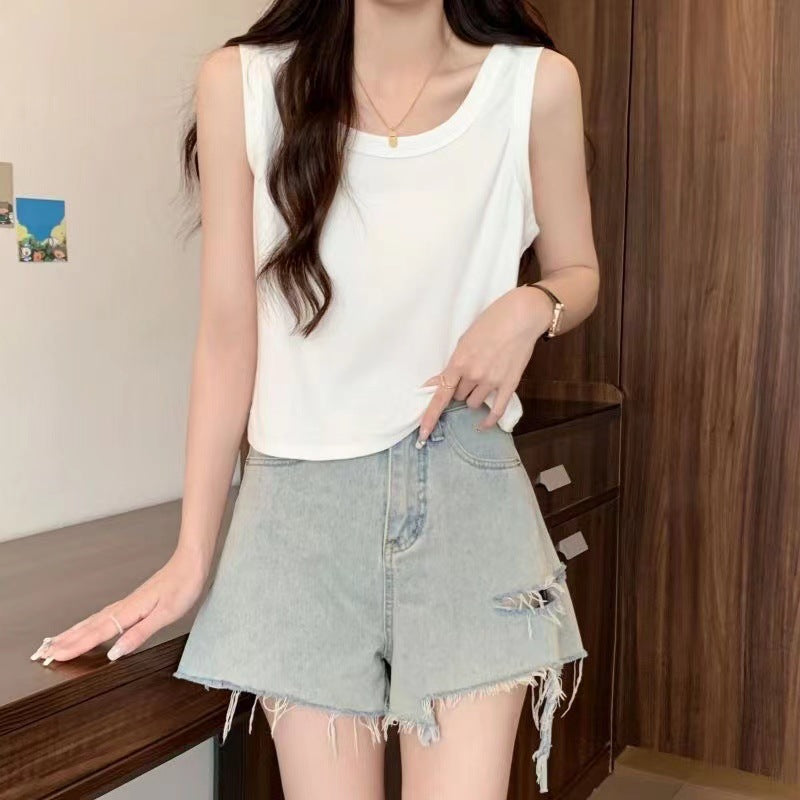 White Loose Fit Cotton Sleeveless Camisole Base Layer Top