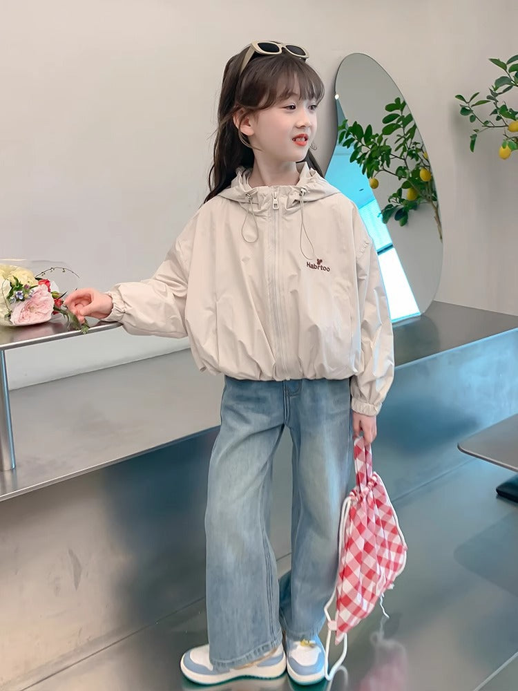 Girls Hooded Cartoon Sports Jacket Casual Zip-Up Coat