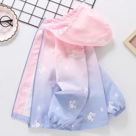 Purple girls hooded windbreaker jacket for spring and autumn with zip closure
