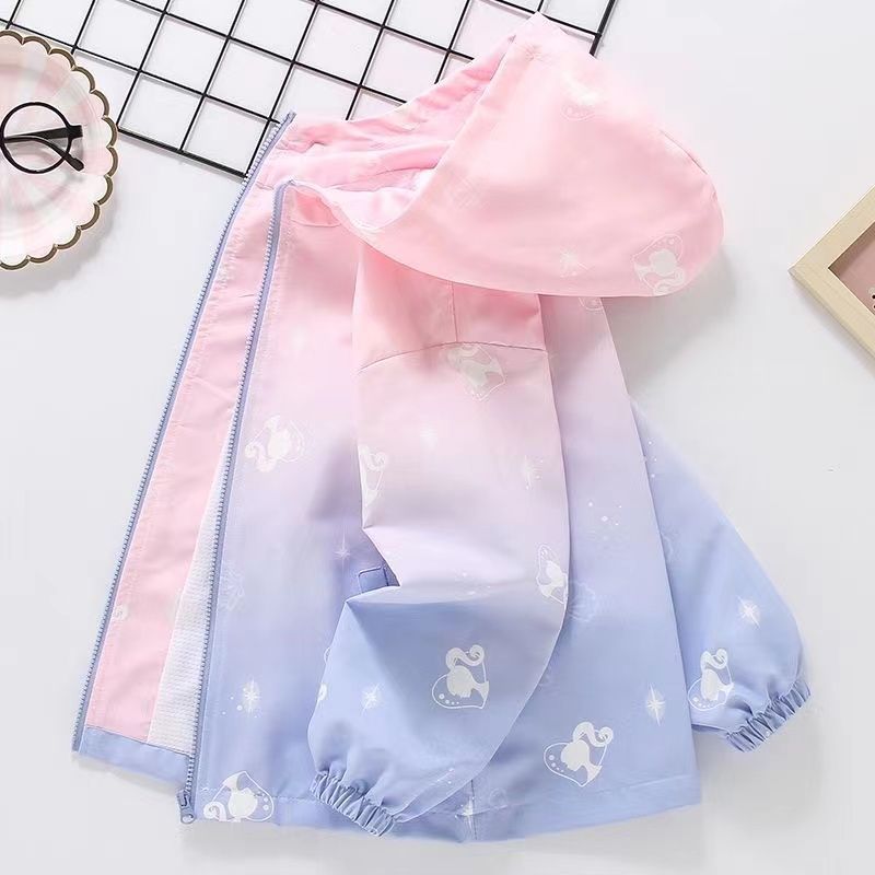 Purple girls hooded windbreaker jacket for spring and autumn with zip closure
