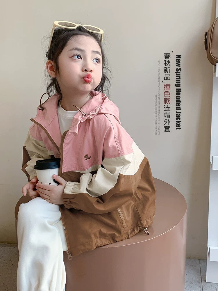 Girls Hooded Short Windbreaker Jacket Casual Spring Coat