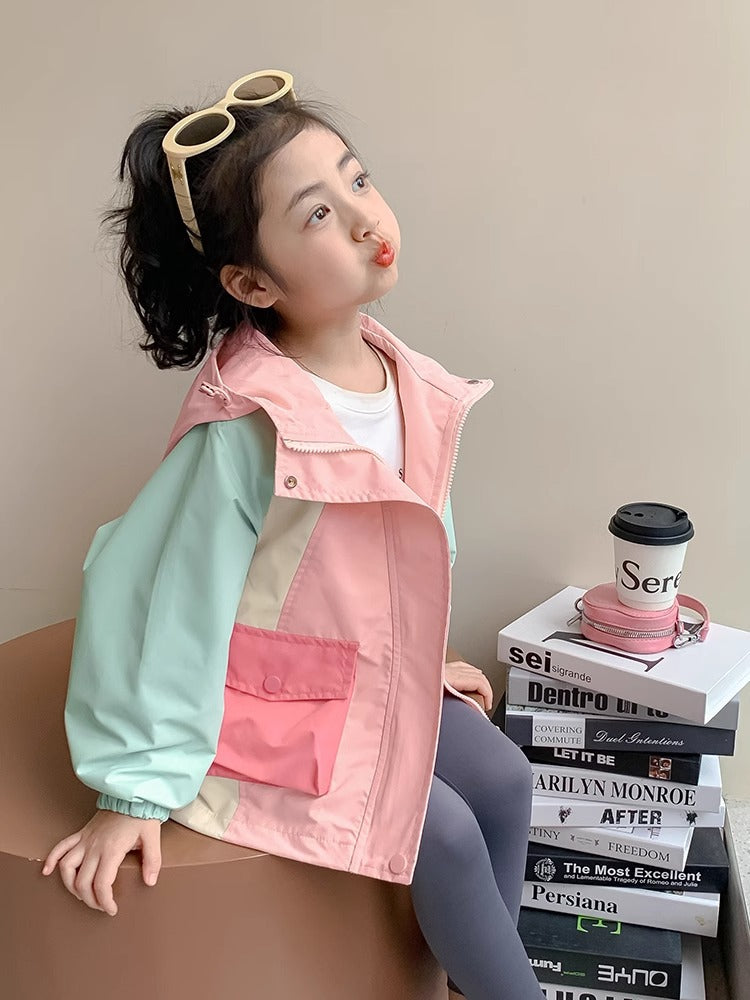 Girls Casual Hooded Spring Jacket Rose Red Fashion Coat