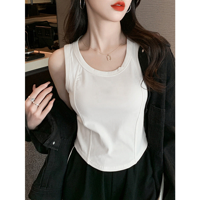 White Slim Fit U-Neck Sleeveless Cotton Tank Top