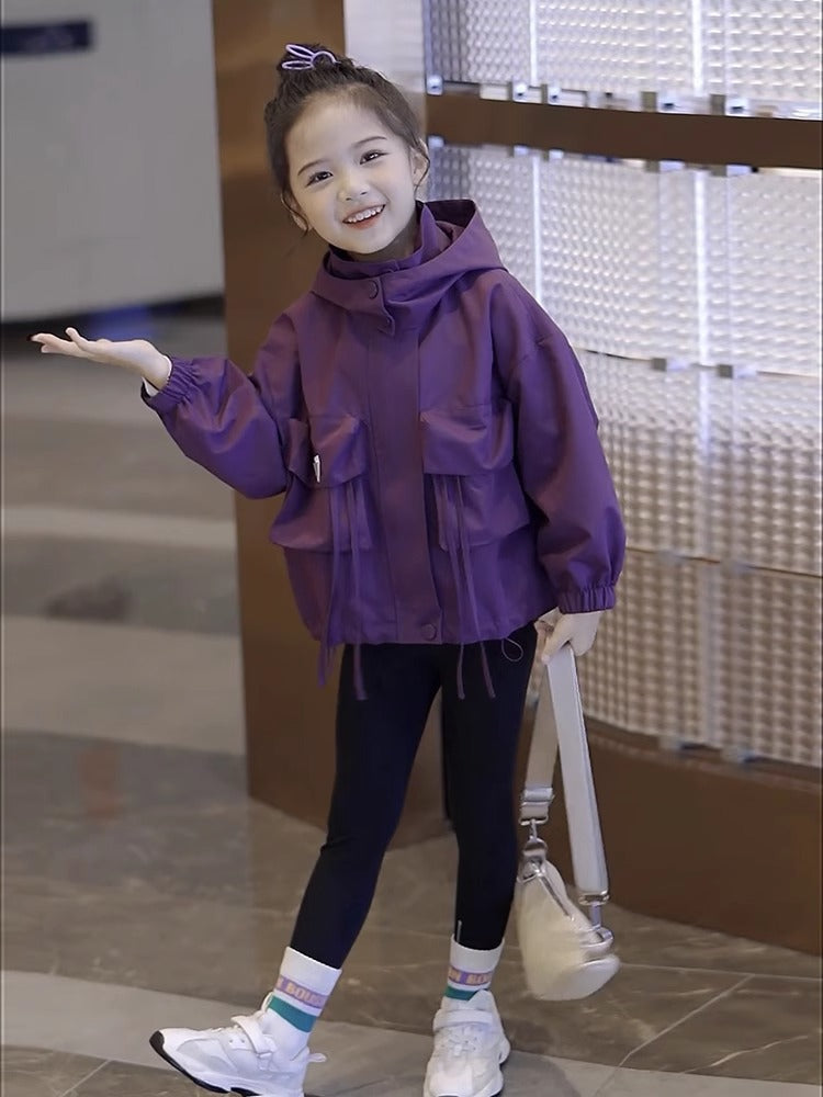Girls Hooded Casual Spring Jacket Trendy Zip-Up Coat