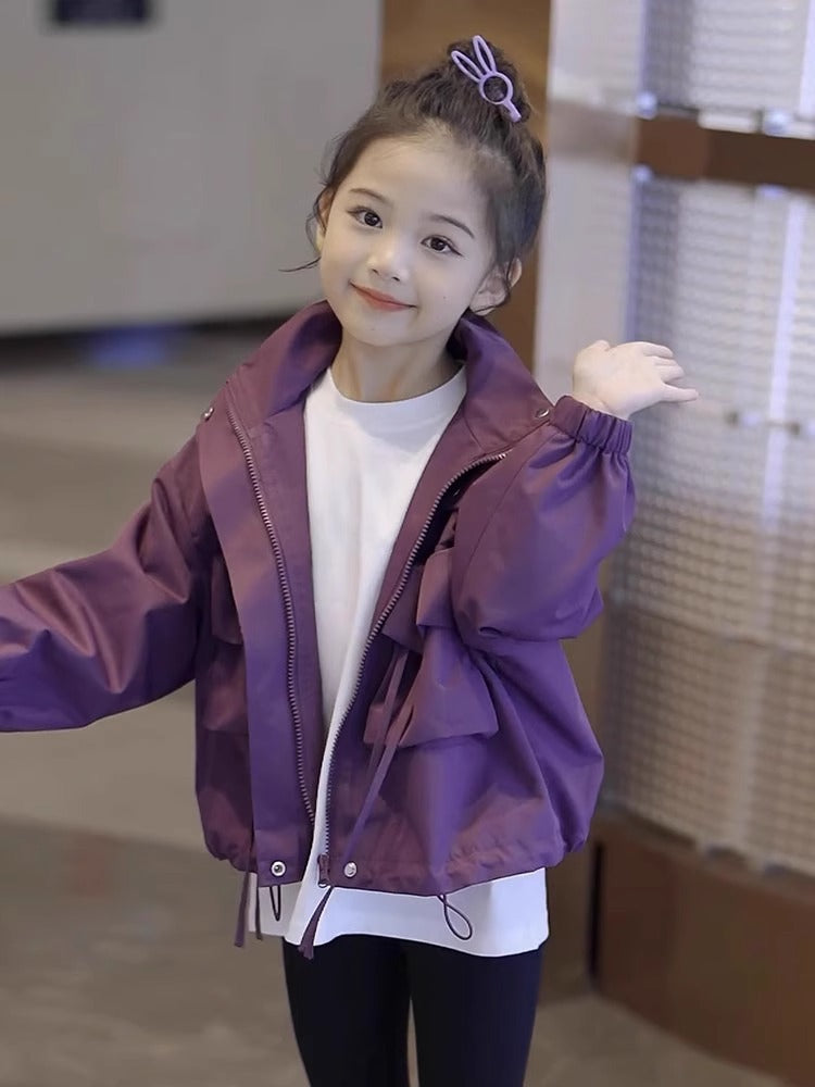 girls hooded windbreaker jacket for spring and autumn with zip closure