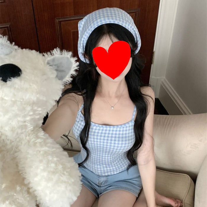 Women's Plaid Slim Fit Camisole Sleeveless Crop Top