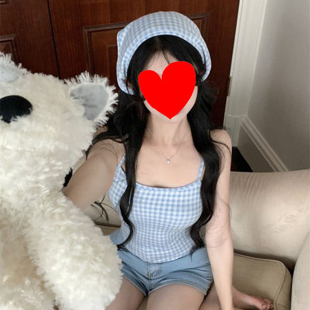 Women's Plaid Slim Fit Camisole Sleeveless Crop Top