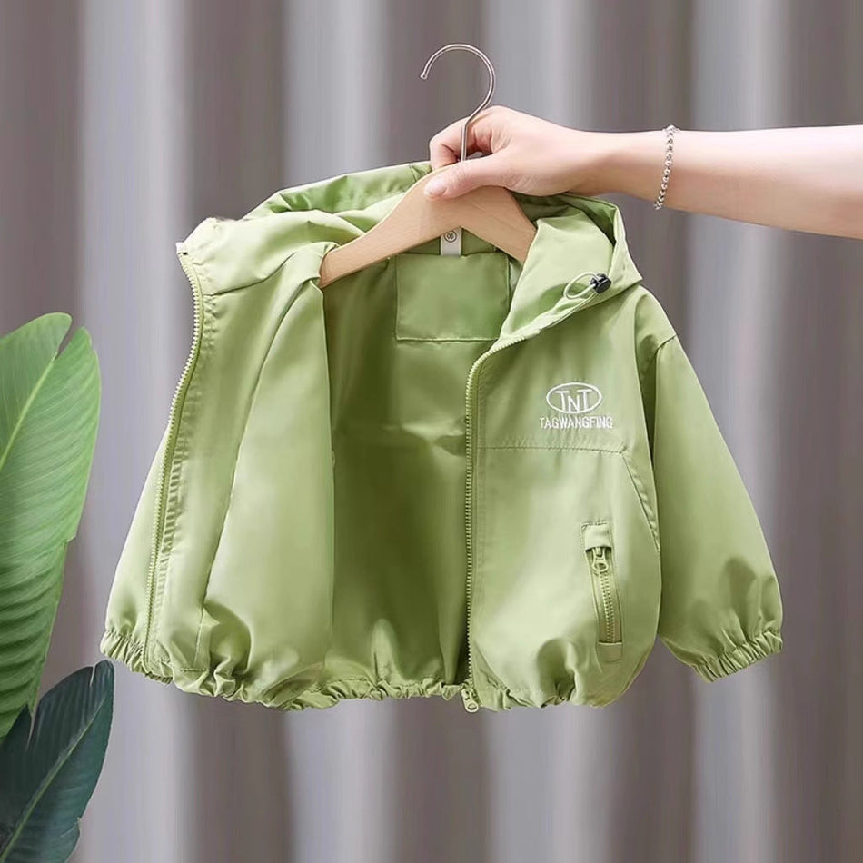 Boys Hooded Outdoor Windbreaker Jacket Korean Style Coat