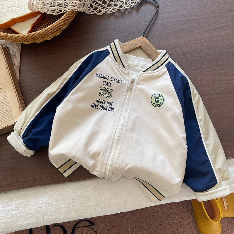 Boys Sport Baseball Jacket Spring Casual Zip-Up Coat