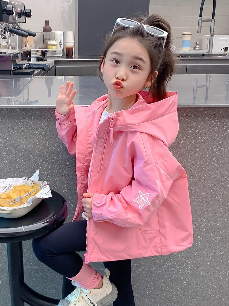 Girls Hooded Korean Style Windbreaker Spring Jacket