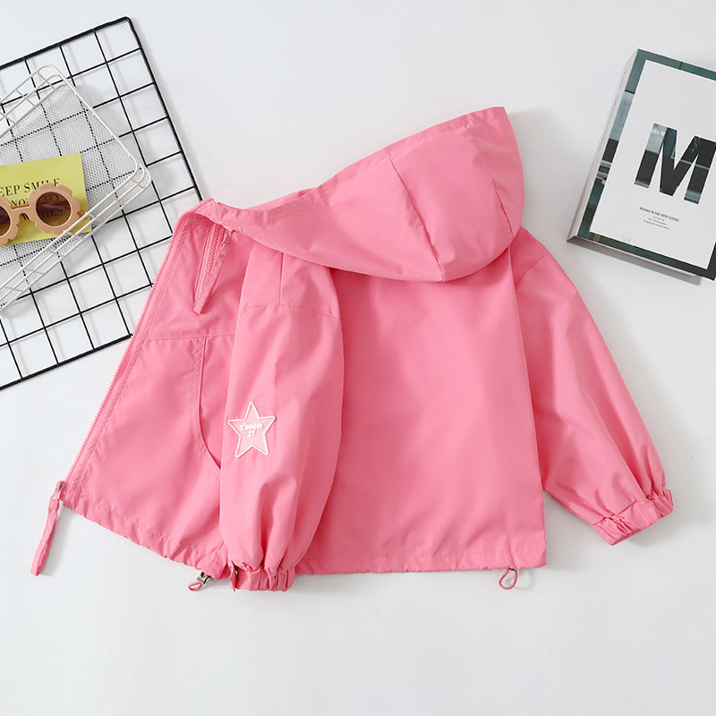 Girls Hooded Double Zipper Spring Jacket Korean Style Coat