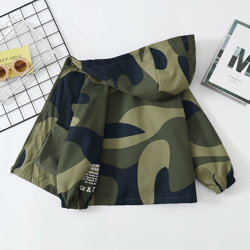 Kids Boys Camouflage Hooded Jacket Spring Autumn Zip Windbreaker