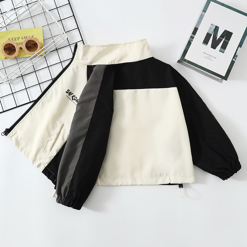 Apricot girls patchwork windbreaker jacket for spring and autumn with UV protection