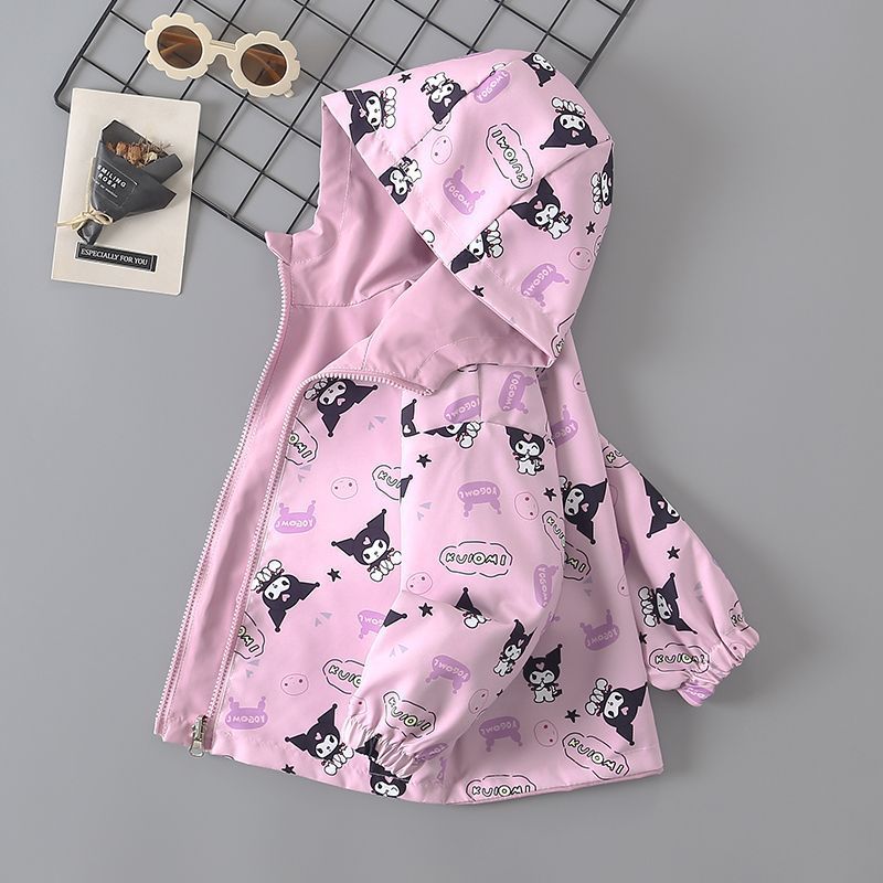 Purple girls reversible hooded windbreaker jacket for spring and autumn outdoor wear