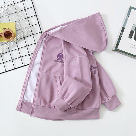 girls hooded windbreaker jacket for spring and autumn with zip closure