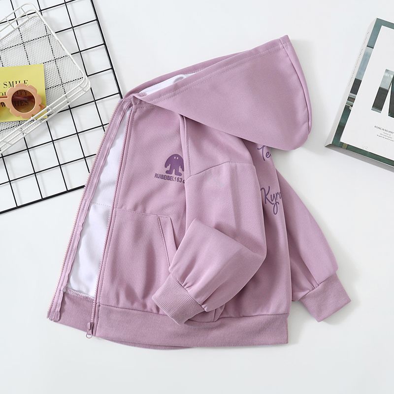 girls hooded windbreaker jacket for spring and autumn with zip closure