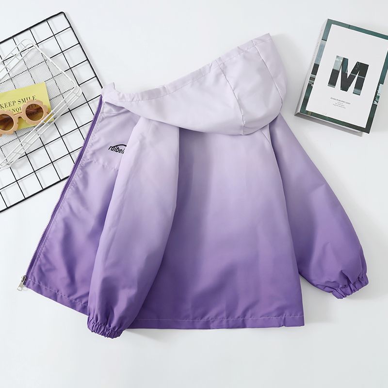 Girls Gradient Windproof Jacket Autumn Stylish Zip Coat
