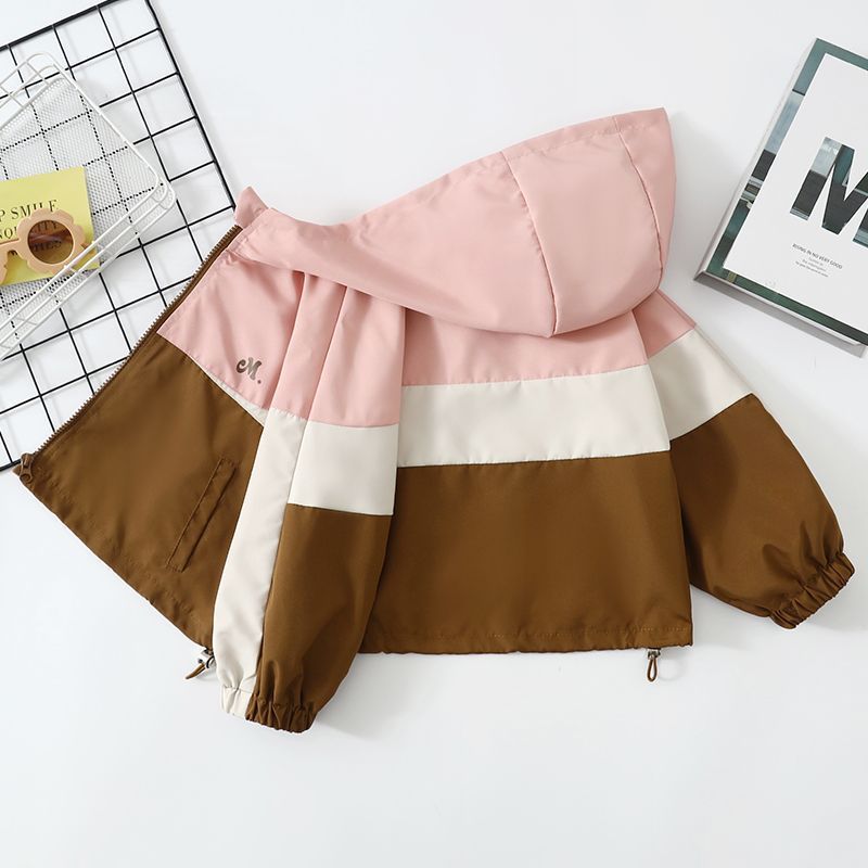 Girls Patchwork Windbreaker Jacket Spring Autumn UV Protection
