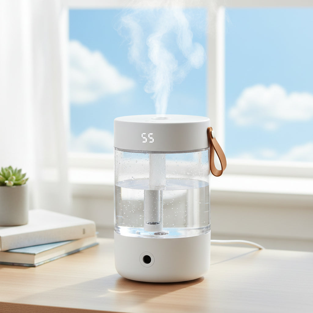 White 2L USB Dual Spray Humidifier with Night Light Display K15s