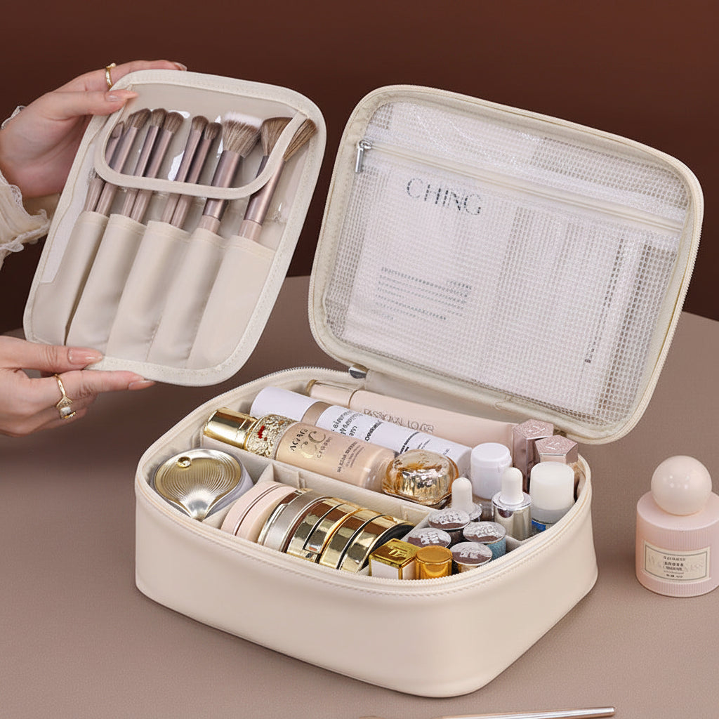 White Split Cosmetic Bag Large Capacity Multifunction Storage Bag 8068