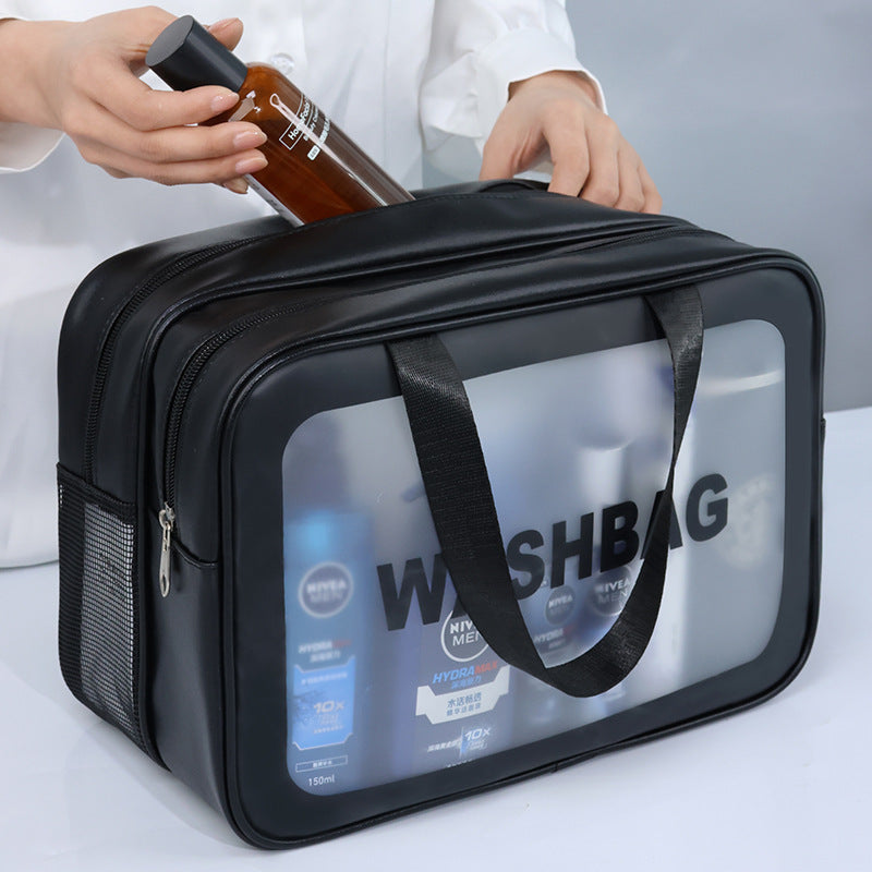 Black Transparent PU Dry Wet Separation Cosmetic Wash Bag Travel Storage Bag