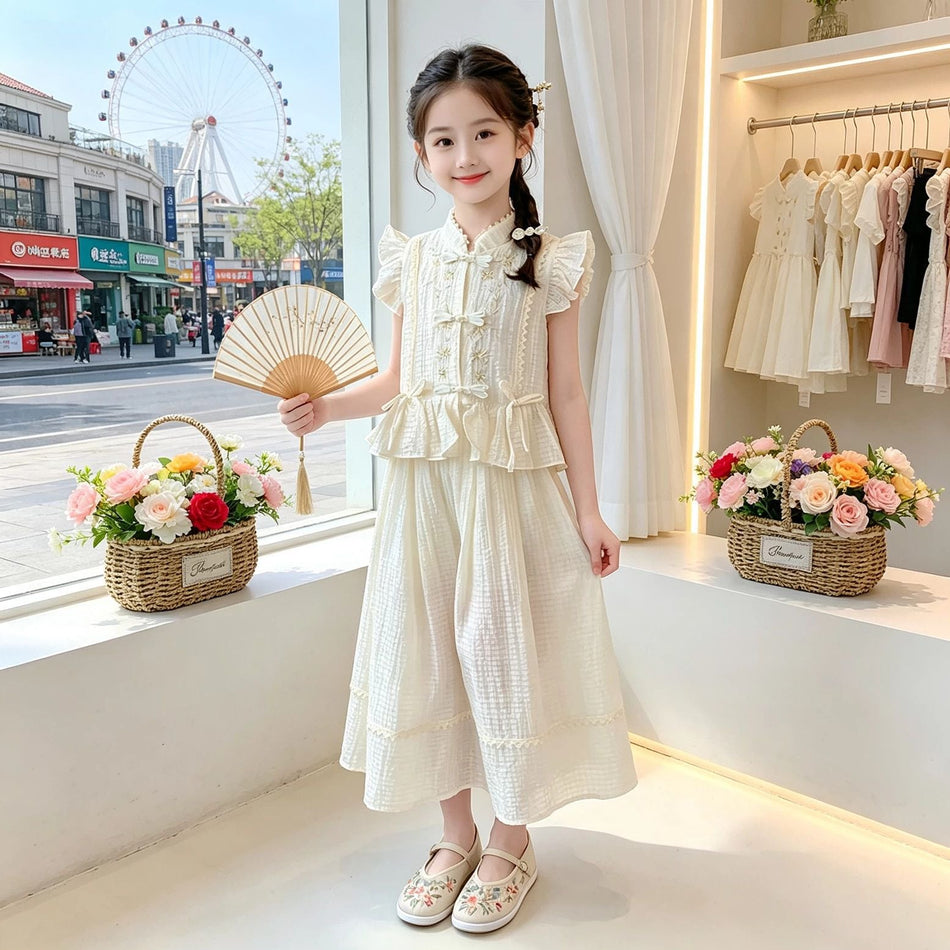 Girls Embroidered Two Piece Summer Set Chinese Style Outfit