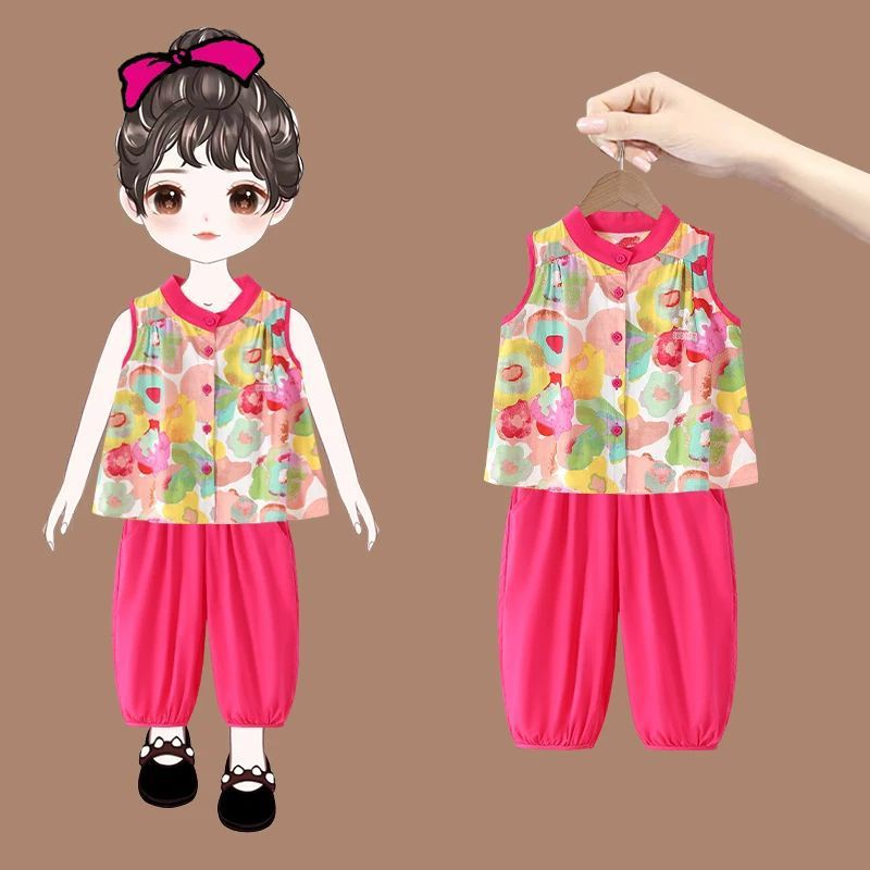 Girls Korean Style Summer Two Piece Set Cropped Pants Outfit