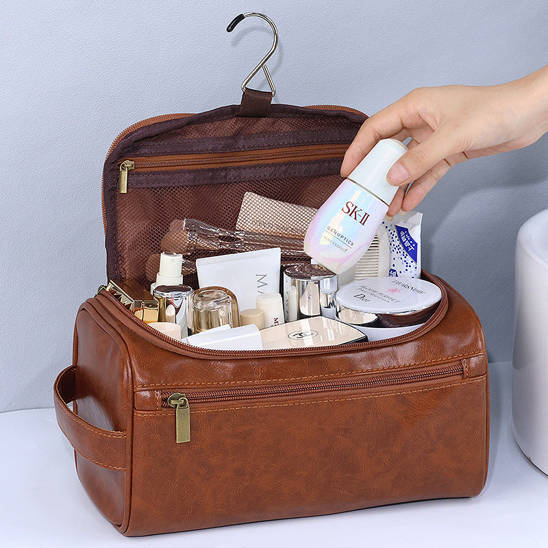 Brown European Retro PU Satchel Cosmetic Bag Large Capacity 4013