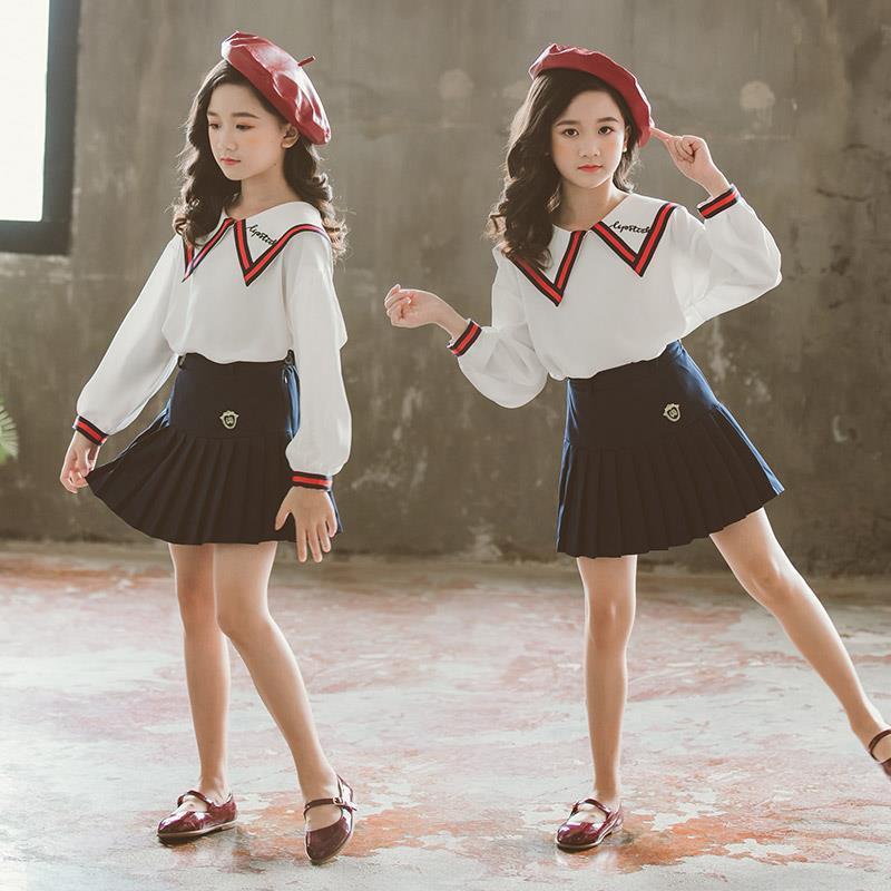 Girls Preppy School Uniform Skirt Set Korean Style Outfit