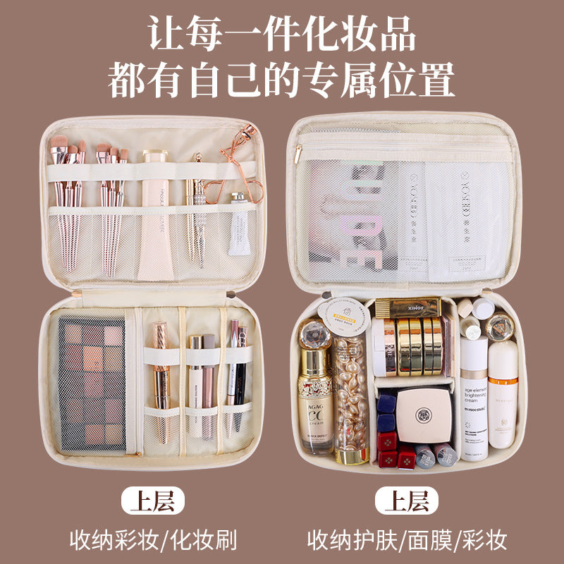Double Layer PU Cosmetic Bag Large Capacity Travel Organizer 8114