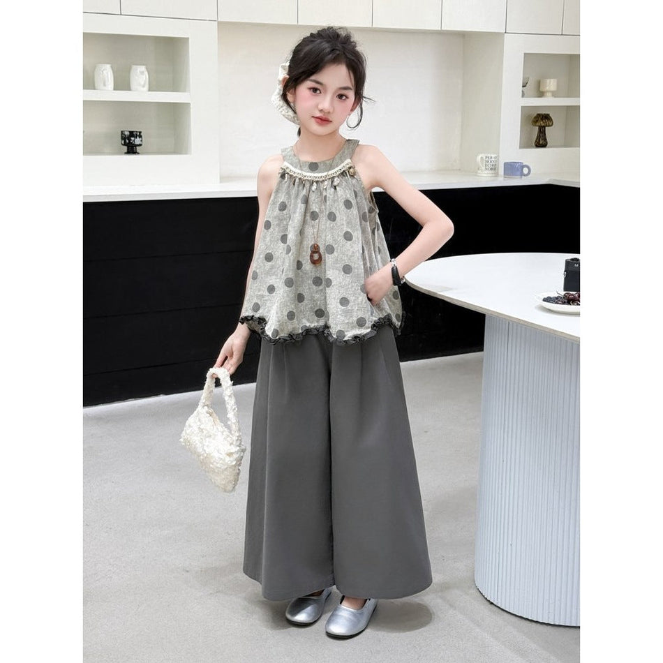Korean Style Girls Summer Two Piece Vest Outfit Set Casual Suit